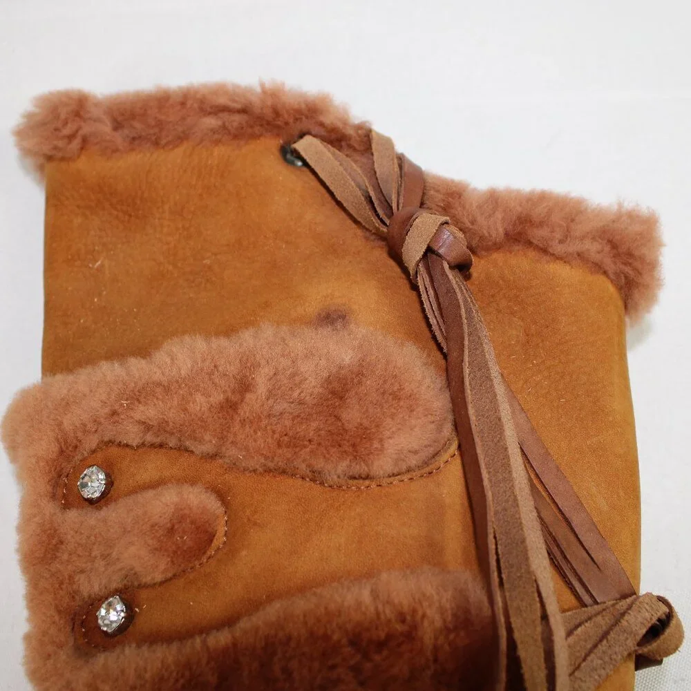 Russell & Bromley Rust Brown Leather Shearling Stud Accent Tall Boot, Size 36.5